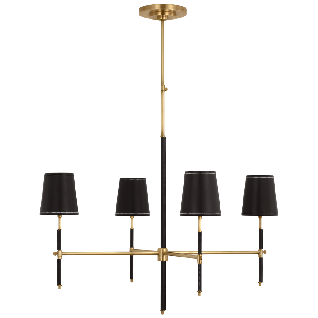 Bryant Large Wrapped Chandelier | Hand-Rubbed Antique Brass and Chocolate Leather | Chocolate Leather Shade