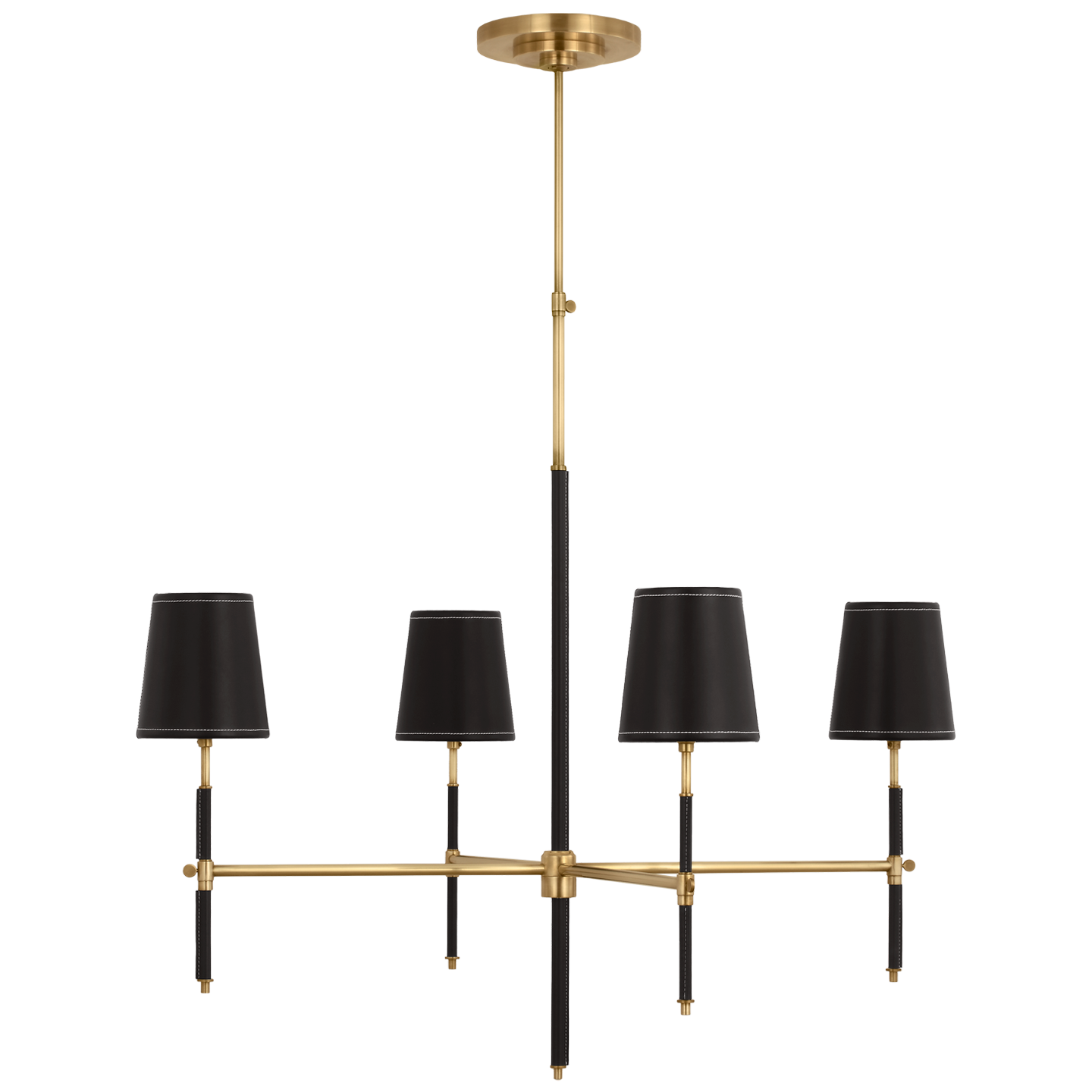 Bryant Large Wrapped Chandelier | Hand-Rubbed Antique Brass and Chocolate Leather | Chocolate Leather Shade