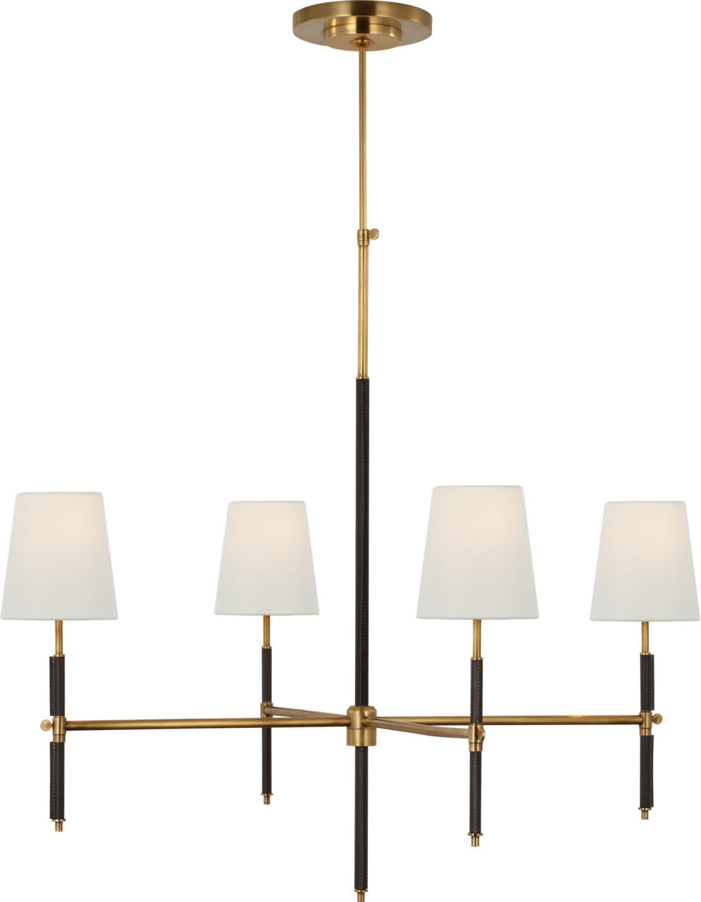 Bryant Large Wrapped Chandelier | Hand-Rubbed Antique Brass and Chocolate Leather | Linen Shades