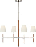 Bryant Large Wrapped Chandelier | Polished Nickel and Natural Leather | Linen Shades