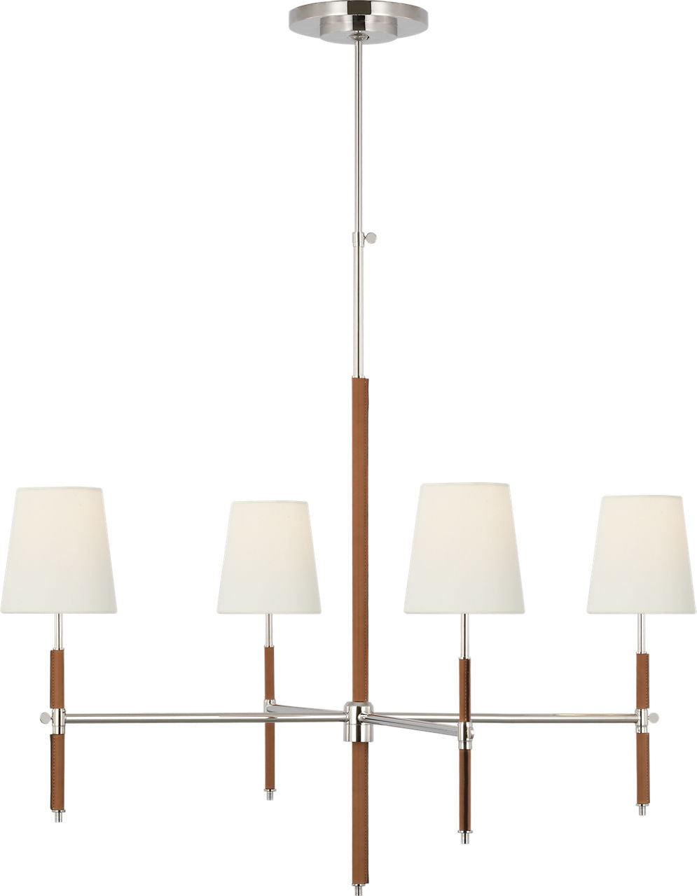 Bryant Large Wrapped Chandelier | Polished Nickel and Natural Leather | Linen Shades