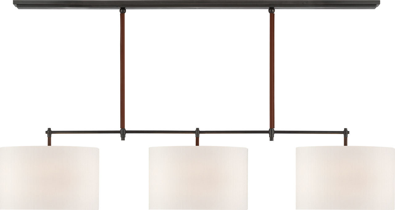 Bryant Large Wrapped Billiard | Bronze and Saddle Leather | Linen Shades