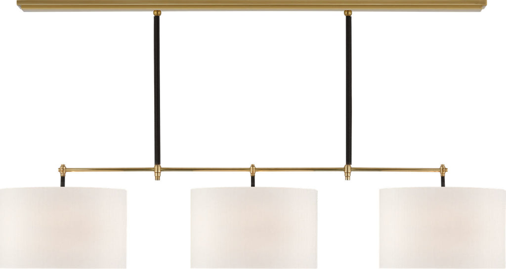 Bryant Large Wrapped Billiard | Hand-Rubbed Antique Brass and Chocolate Leather | Linen Shades