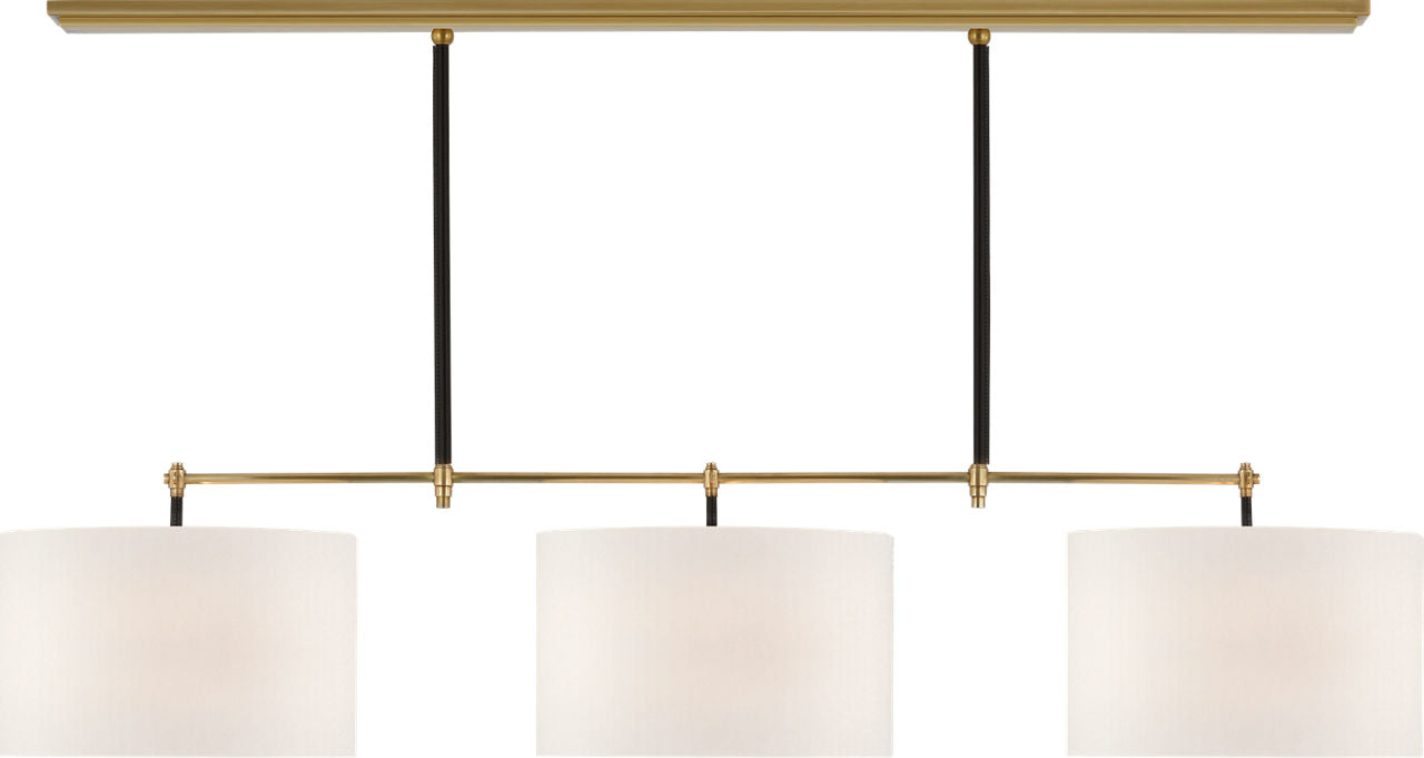 Bryant Large Wrapped Billiard | Hand-Rubbed Antique Brass and Chocolate Leather | Linen Shades