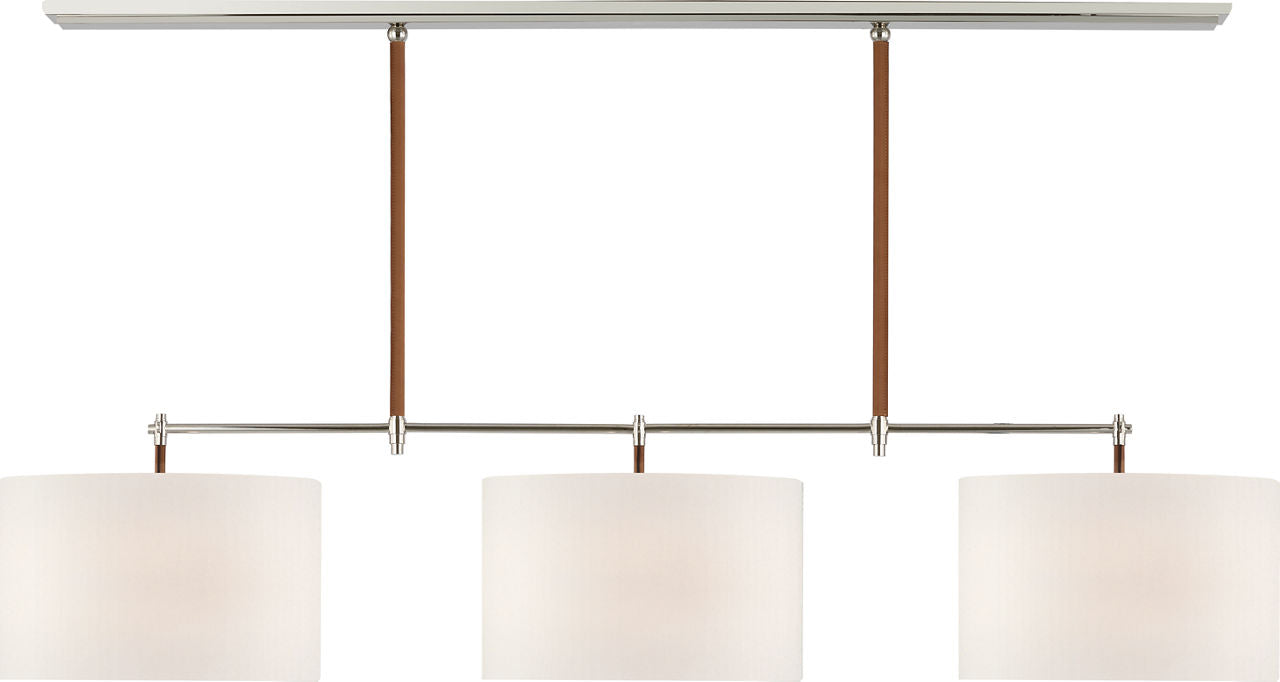 Bryant Large Wrapped Billiard | Polished Nickel and Natural Leather | Linen Shades