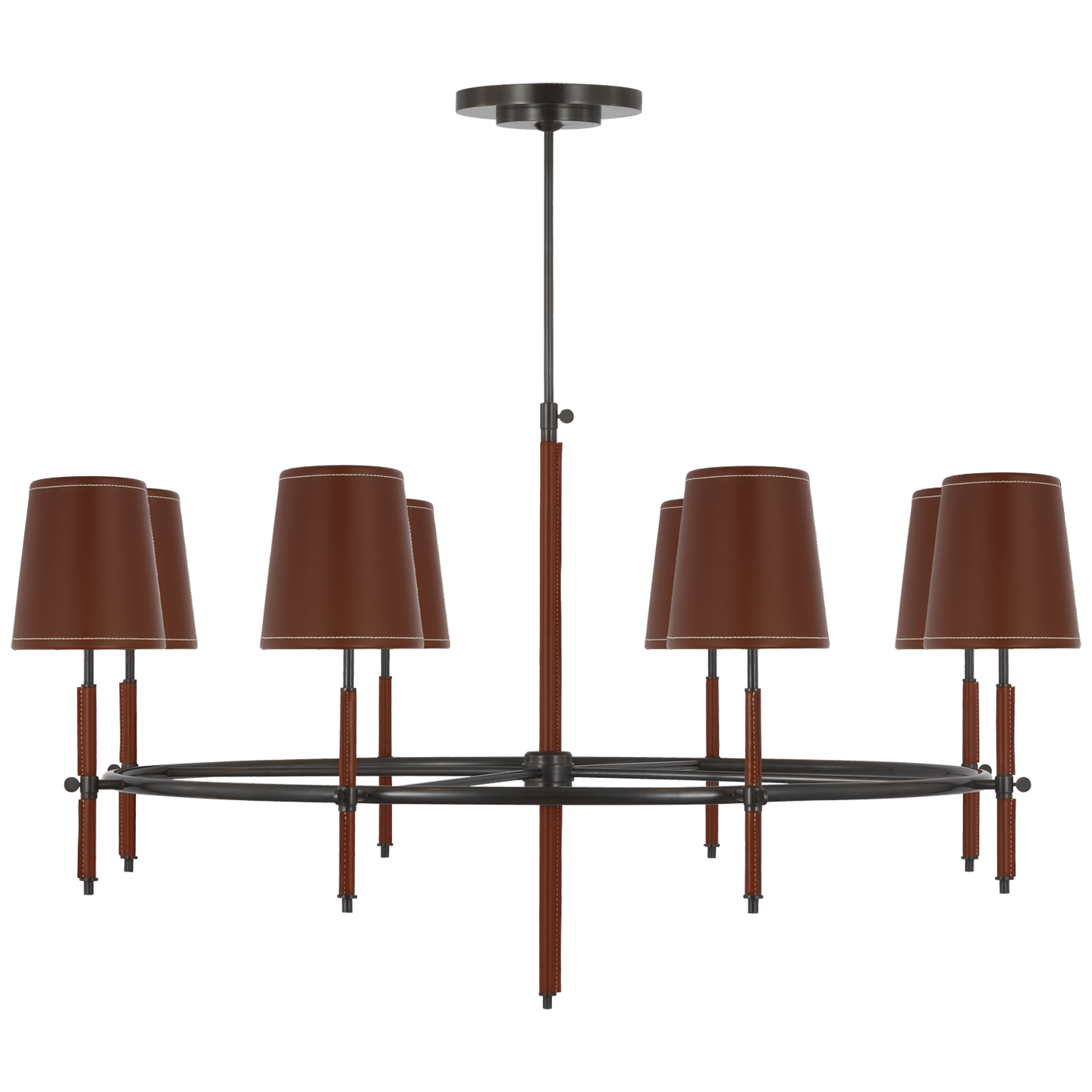 Bryant Wrapped Ring Chandelier | Bronze and Saddle Leather | Saddle Leather Shade