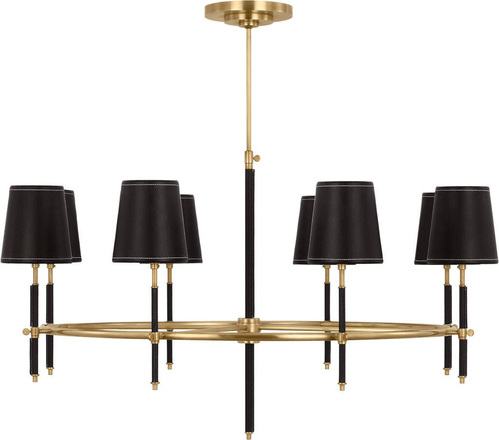 Bryant Wrapped Ring Chandelier | Hand-Rubbed Antique Brass and Chocolate Leather | Chocolate Leather Shade