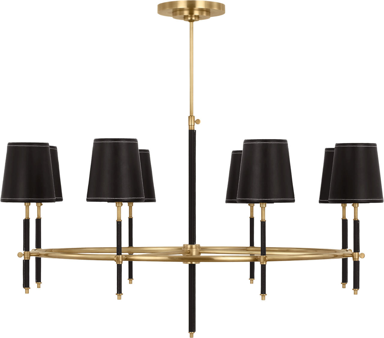 Bryant Wrapped Ring Chandelier | Hand-Rubbed Antique Brass and Chocolate Leather | Chocolate Leather Shade