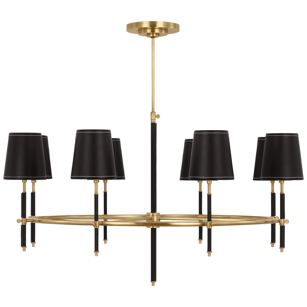 Bryant Wrapped Ring Chandelier | Hand-Rubbed Antique Brass and Chocolate Leather | Chocolate Leather Shade