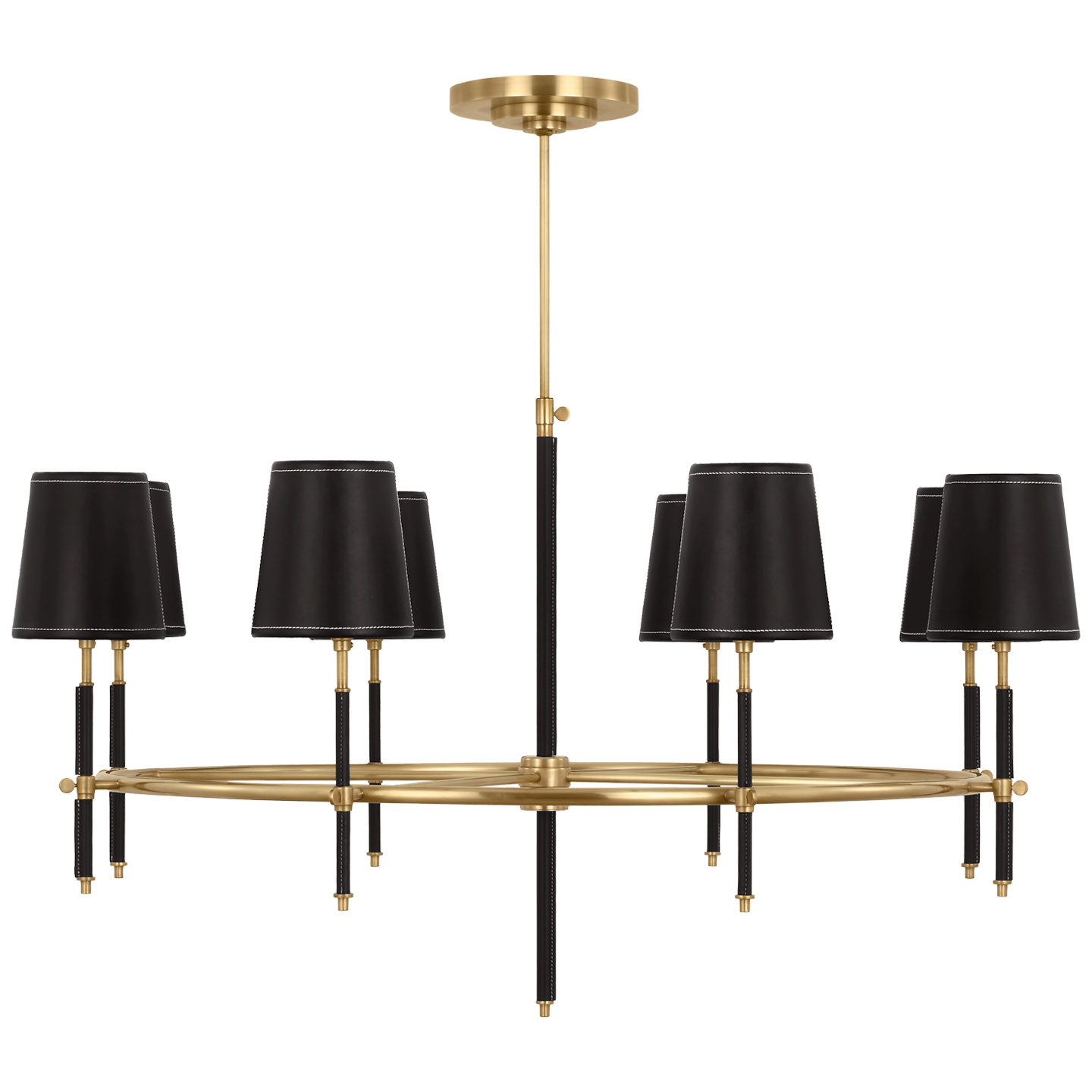 Bryant Wrapped Ring Chandelier | Hand-Rubbed Antique Brass and Chocolate Leather | Chocolate Leather Shade