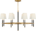 Bryant Wrapped Ring Chandelier | Hand-Rubbed Antique Brass and Chocolate Leather | Linen Shades