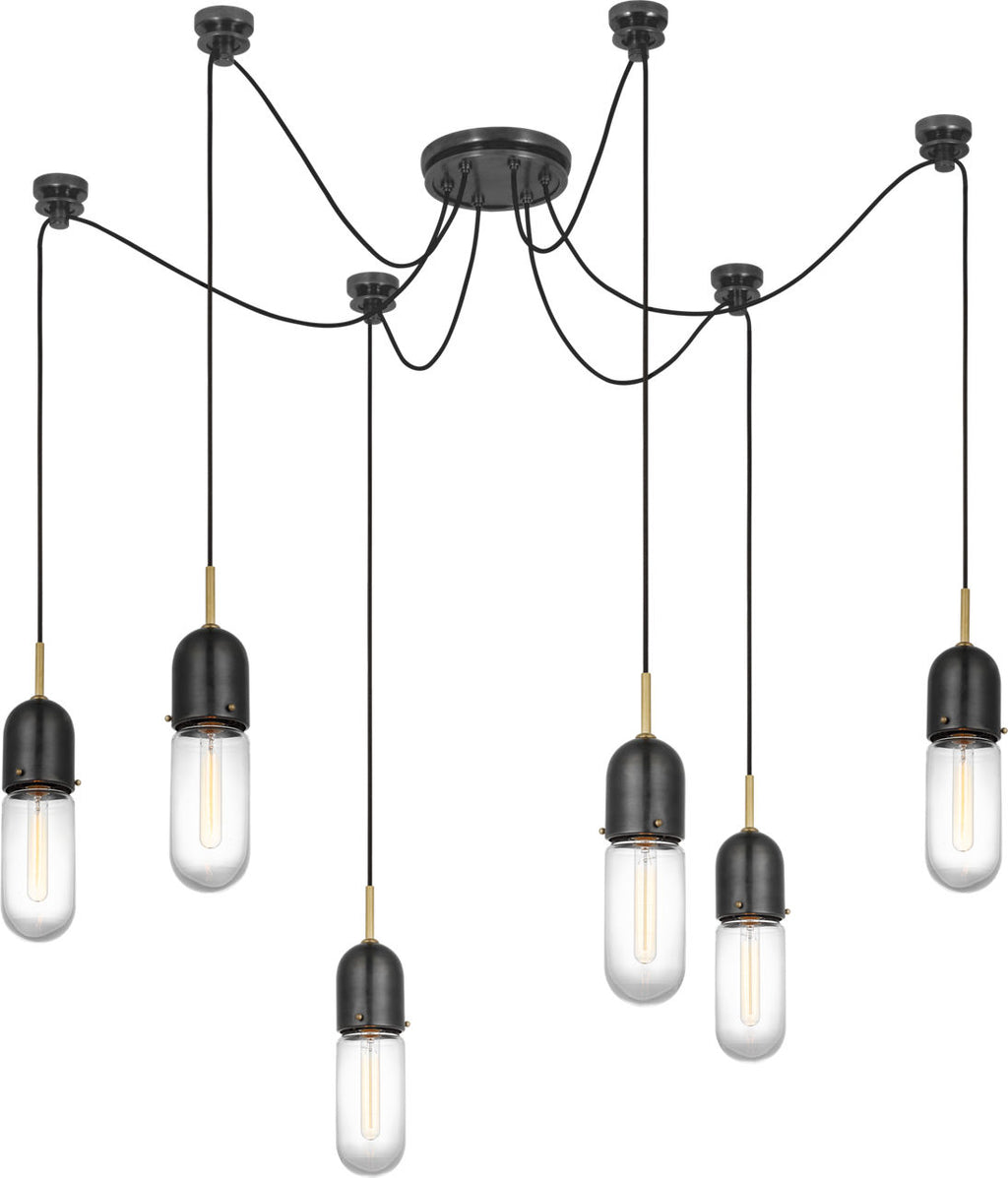 Junio 6-Light Chandelier | Bronze and Brass | Clear Glass
