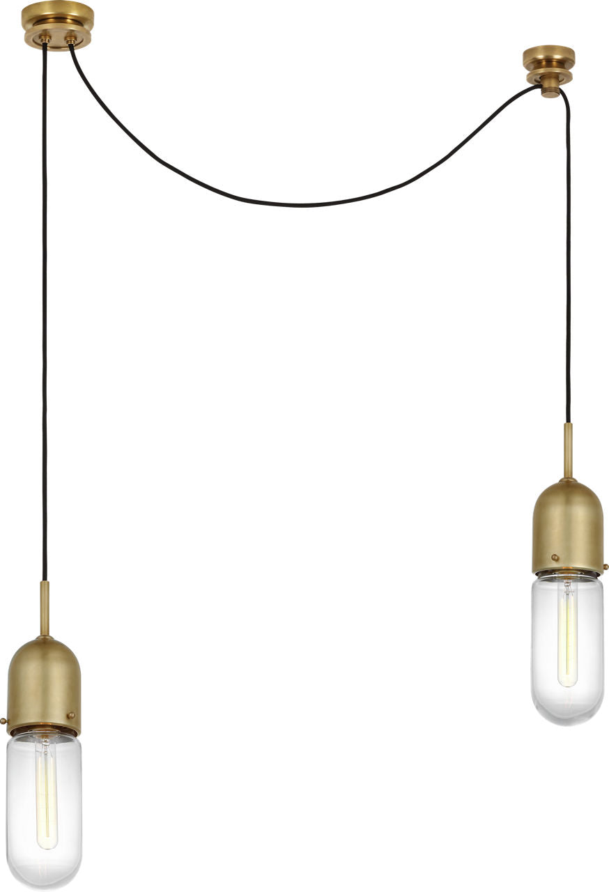 Junio 2-Light Chandelier | Hand-Rubbed Antique Brass | Clear Glass