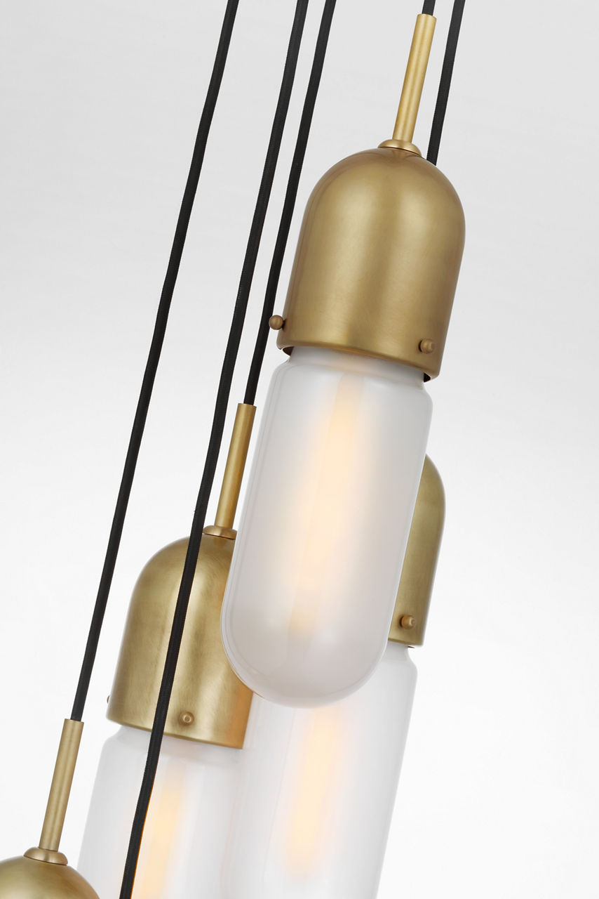 Junio 5-Light Chandelier | Hand-Rubbed Antique Brass | Frosted Glass