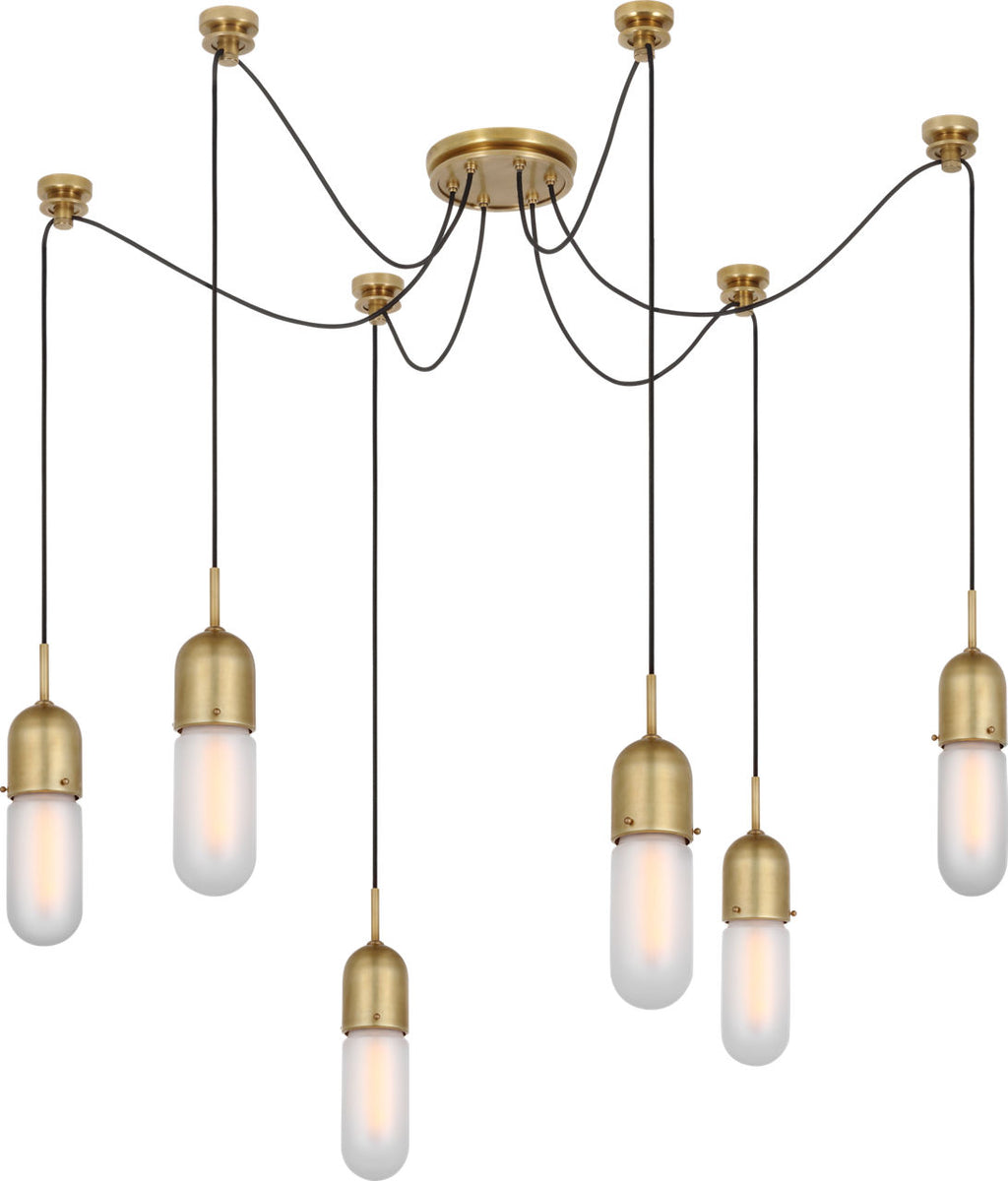 Junio 6-Light Chandelier | Hand-Rubbed Antique Brass | Frosted Glass