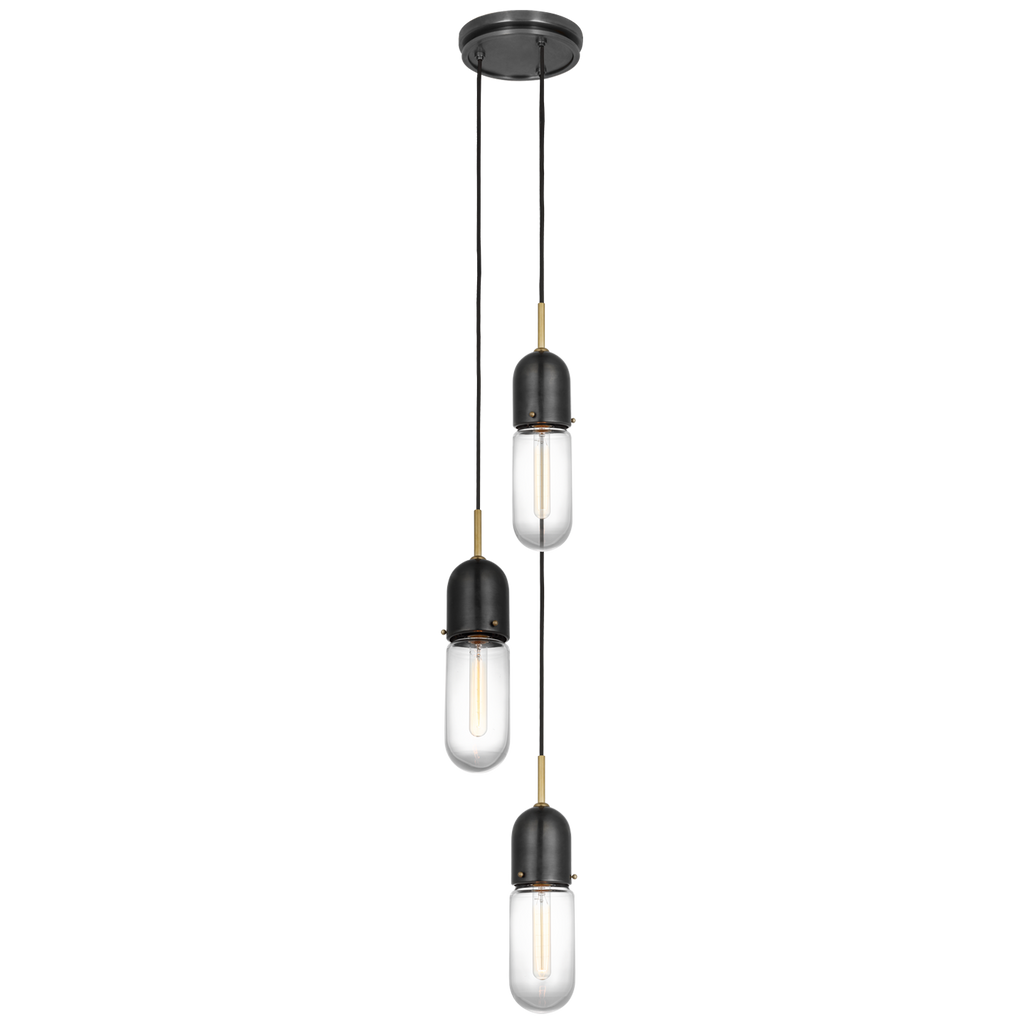 Junio 3-Light Pendant | Bronze and Brass | Clear Glass