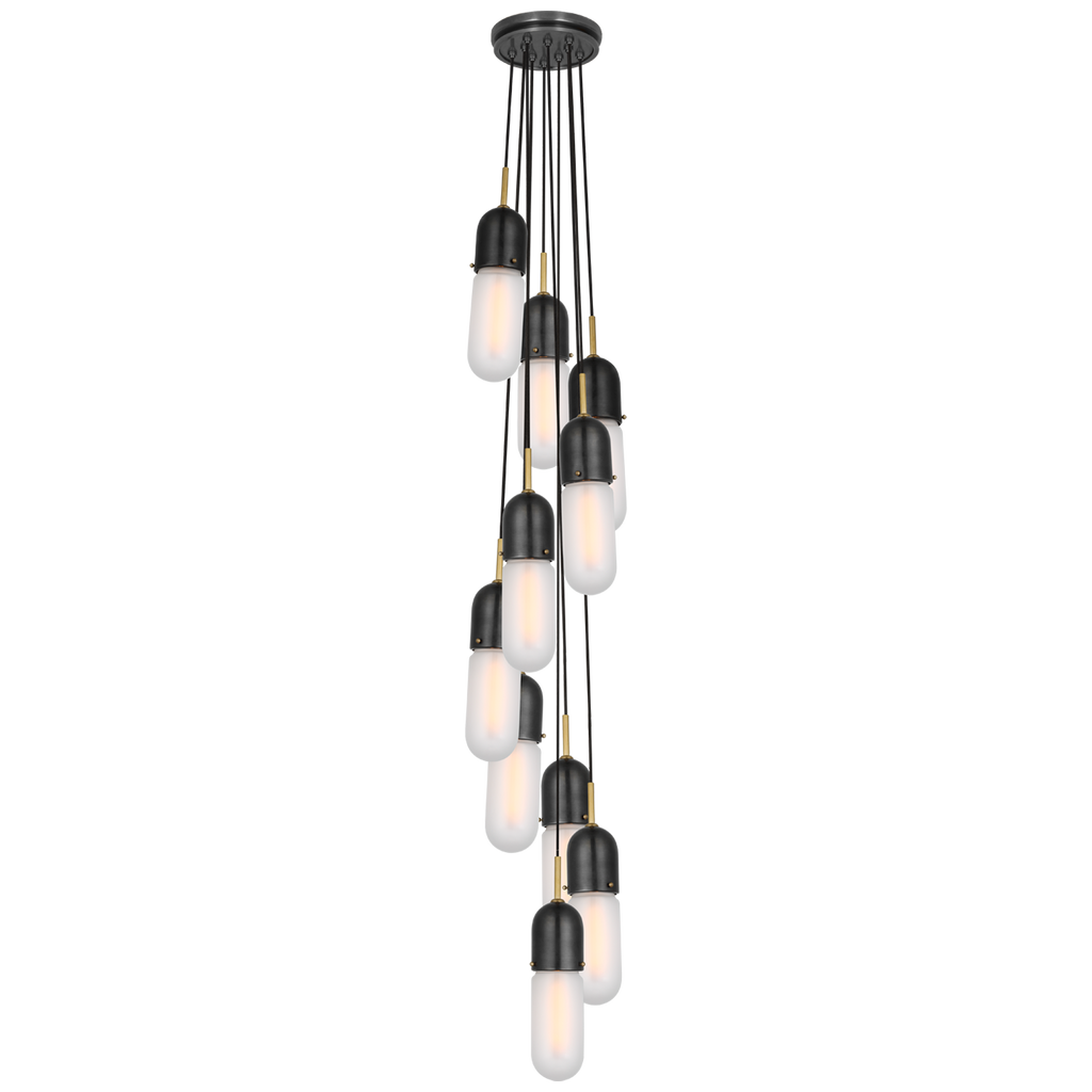 Junio 10-Light Pendant | Bronze and Brass | Frosted Glass