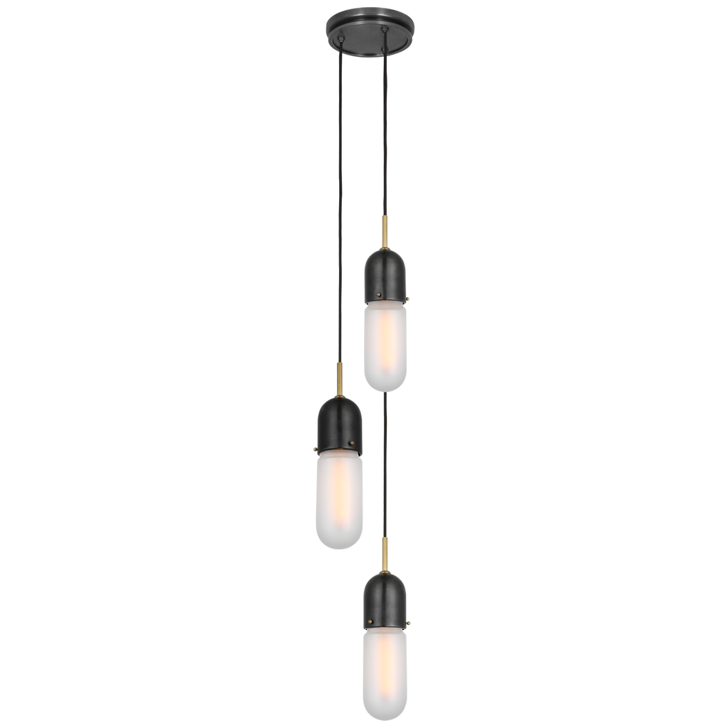 Junio 3-Light Pendant | Bronze and Brass | Frosted Glass