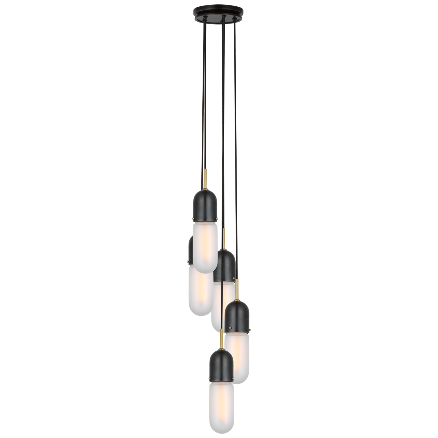 Junio 5-Light Pendant | Bronze and Brass | Frosted Glass