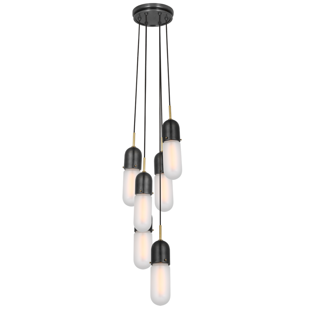 Junio 6-Light Pendant | Bronze and Brass | Frosted Glass