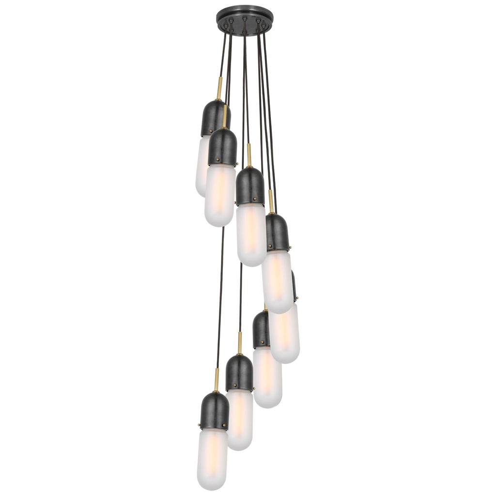 Junio 8-Light Pendant | Bronze and Brass | Frosted Glass