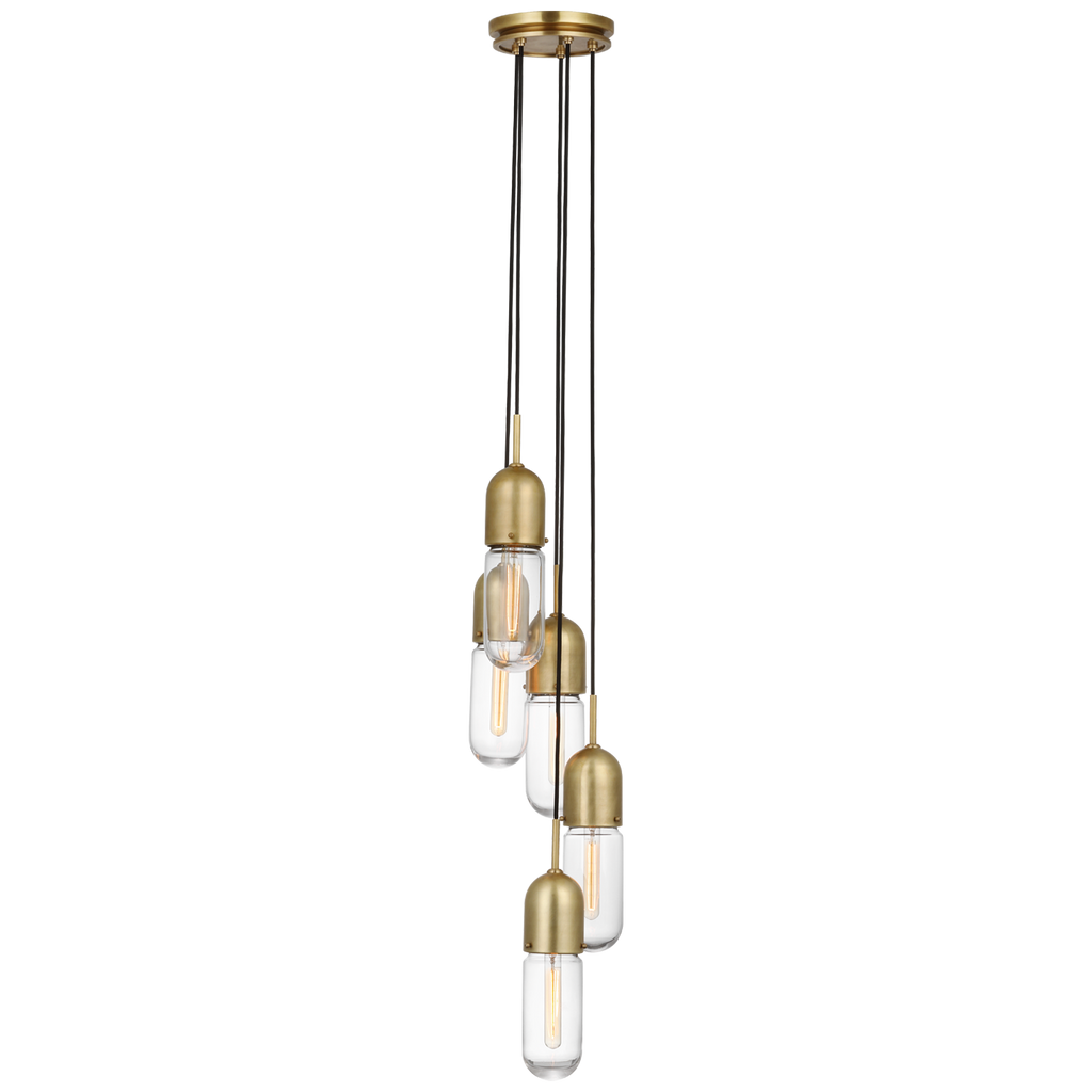 Junio 5-Light Pendant | Hand-Rubbed Antique Brass | Clear Glass