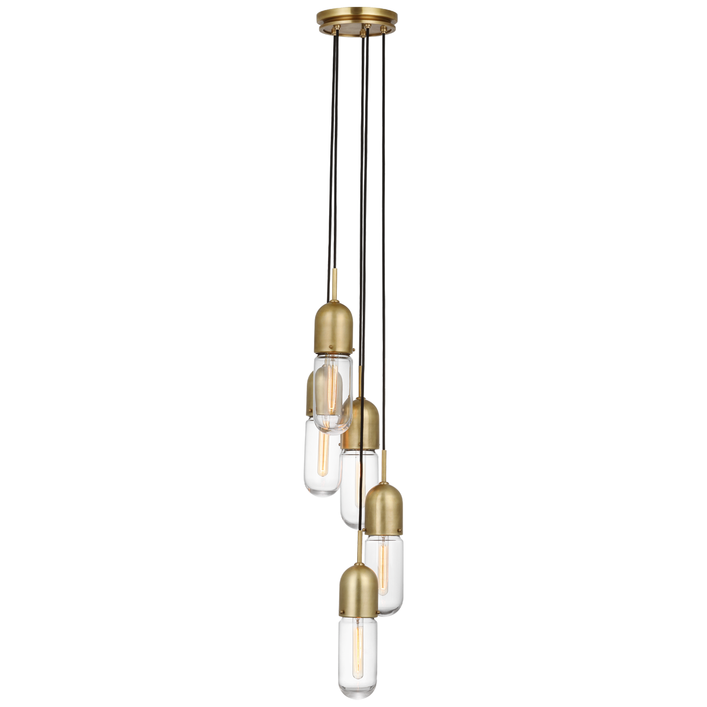 Junio 5-Light Pendant | Hand-Rubbed Antique Brass | Clear Glass