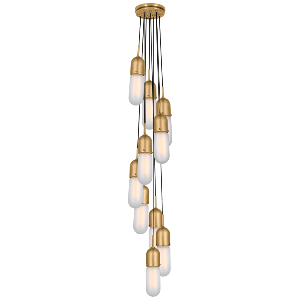 Junio 10-Light Pendant | Hand-Rubbed Antique Brass | Frosted Glass