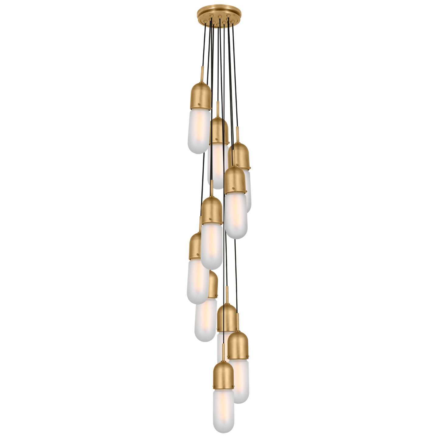 Junio 10-Light Pendant | Hand-Rubbed Antique Brass | Frosted Glass