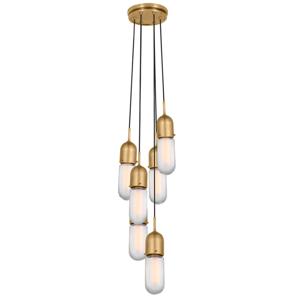 Junio 6-Light Pendant | Hand-Rubbed Antique Brass | Frosted Glass