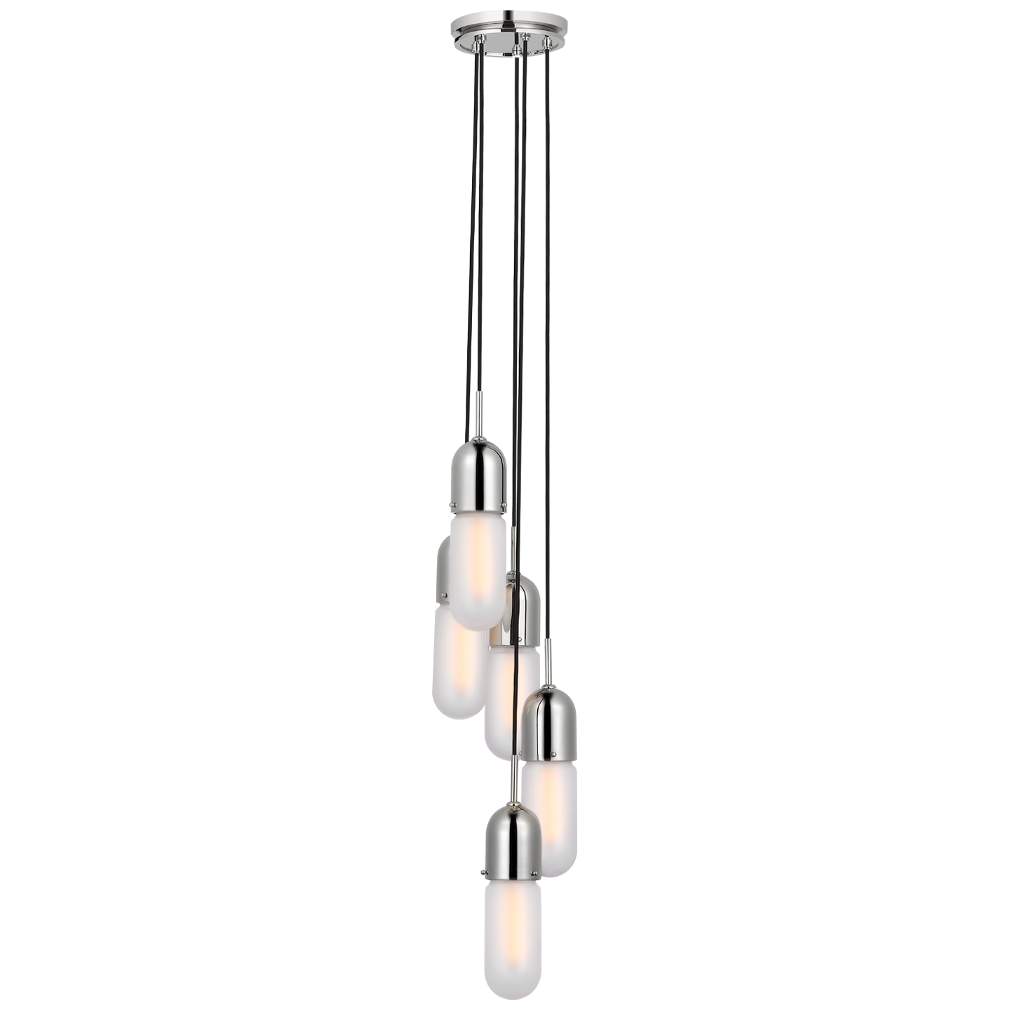Junio 5-Light Pendant | Polished Nickel | Frosted Glass