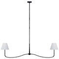 Kairos 62" Linear Chandelier | Aged Iron and Roman Bronze | Linen Shades
