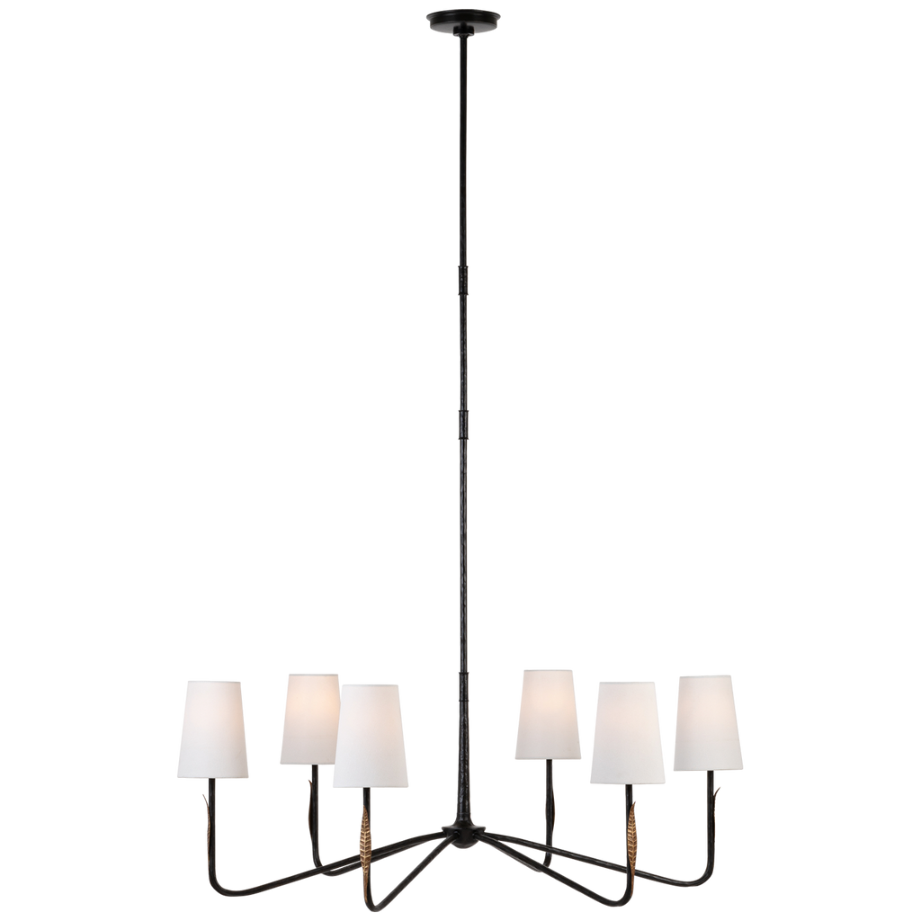 Kairos 40" Chandelier | Aged Iron and Roman Bronze | Linen Shades