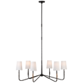 Kairos 40" Chandelier | Aged Iron and Roman Bronze | Linen Shades