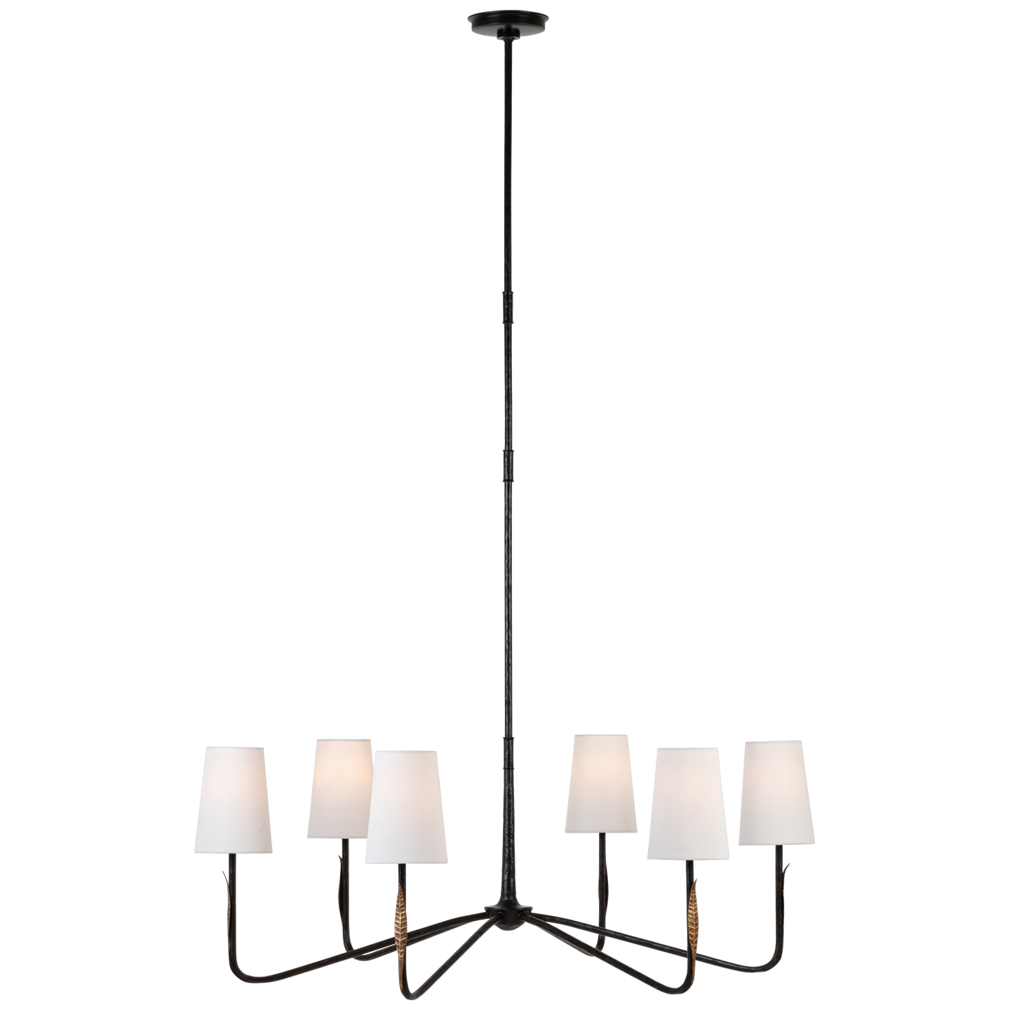 Kairos 40" Chandelier | Aged Iron and Roman Bronze | Linen Shades