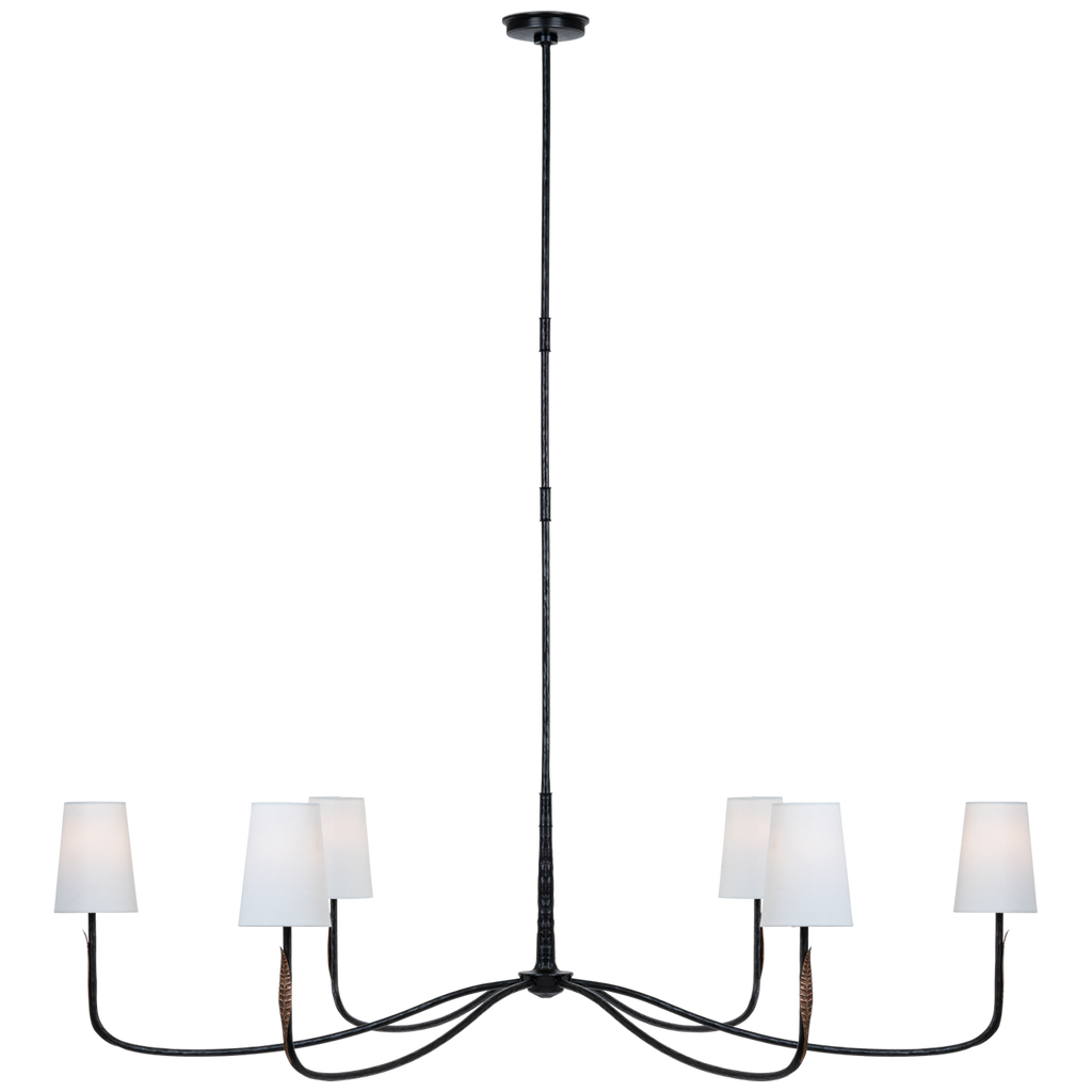Kairos 58" Chandelier | Aged Iron and Roman Bronze | Linen Shades