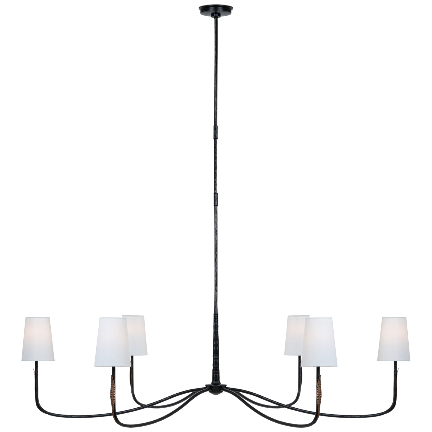 Kairos 58" Chandelier | Aged Iron and Roman Bronze | Linen Shades