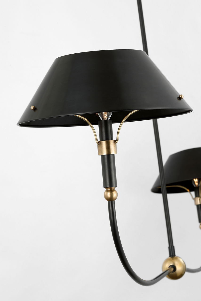 Turlington XL Linear Chandelier | Bronze and Hand-Rubbed Antique Brass | Bronze Shade