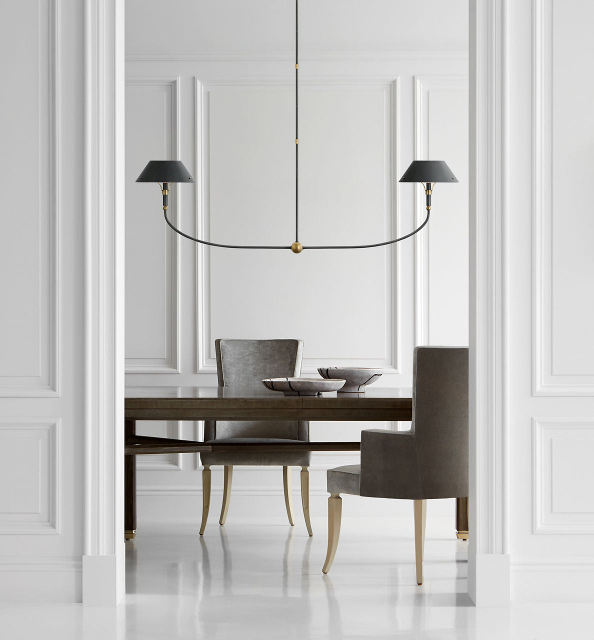 Turlington XL Linear Chandelier | Bronze and Hand-Rubbed Antique Brass | Bronze Shade