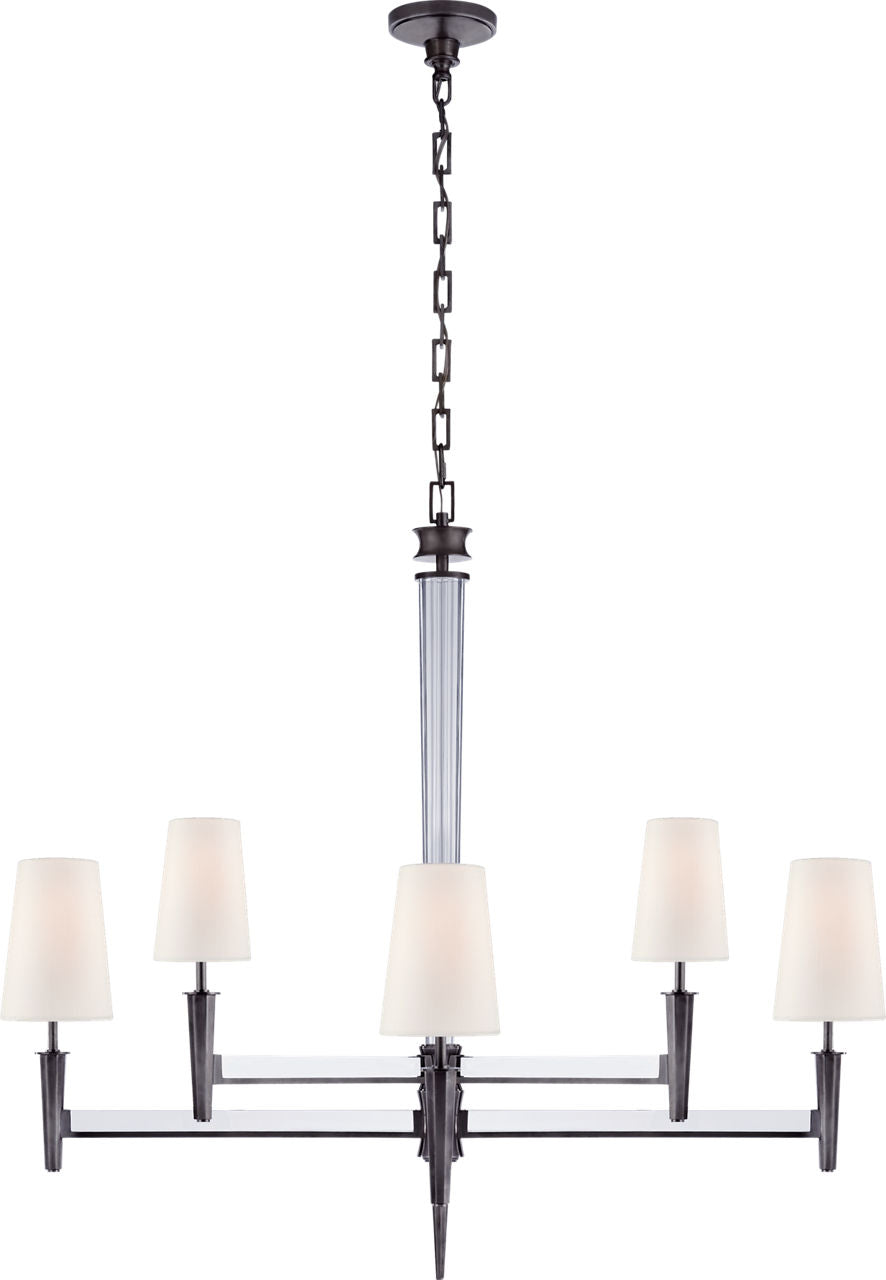 Lyra Two Tier Chandelier | Bronze and Crystal | Linen Shades