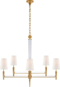 Lyra Two Tier Chandelier | Hand-Rubbed Antique Brass and Crystal | Linen Shades