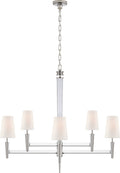 Lyra Two Tier Chandelier | Polished Nickel and Crystal | Linen Shades