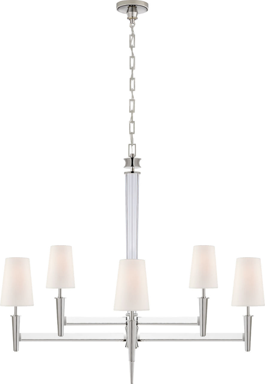 Lyra Two Tier Chandelier | Polished Nickel and Crystal | Linen Shades
