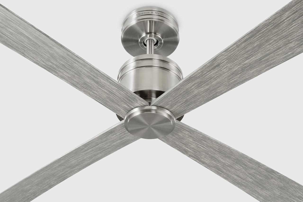 Launceton 72 Ceiling Fan | Brushed Steel | Light Grey Weathered Oak Blades