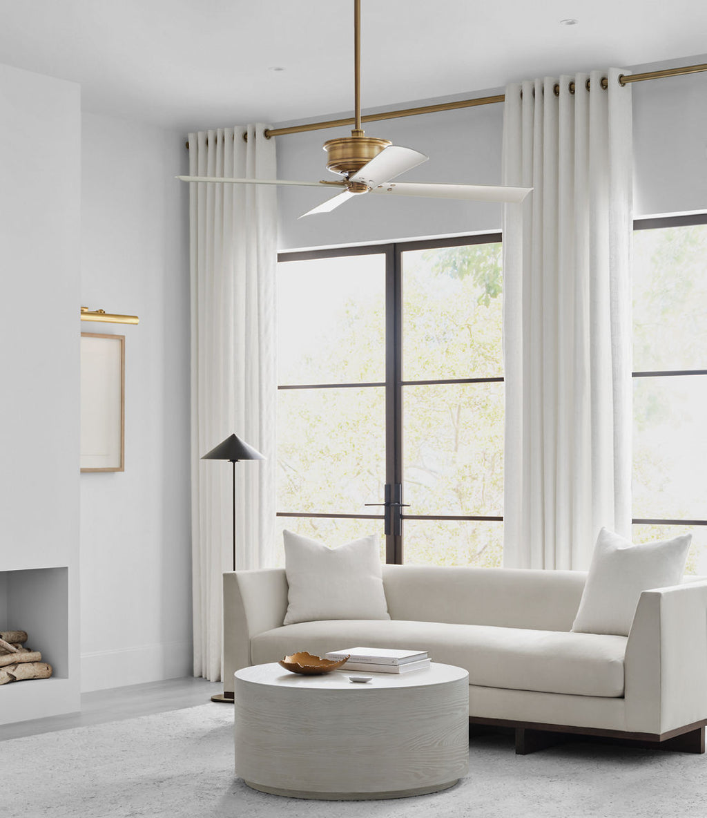Subway 56 Ceiling Fan | Hand-Rubbed Antique Brass | Matte White Blades