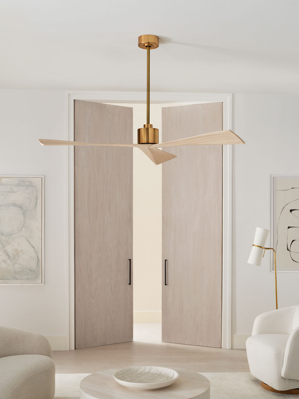 Adler 60 Ceiling Fan | Burnished Brass | Washed White Oak Blades