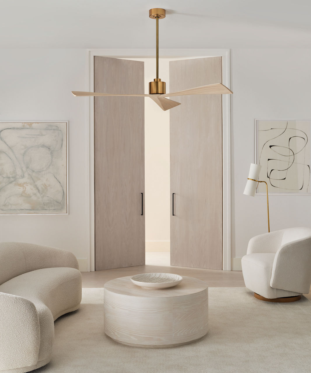 Adler 60 Ceiling Fan | Burnished Brass | Washed White Oak Blades