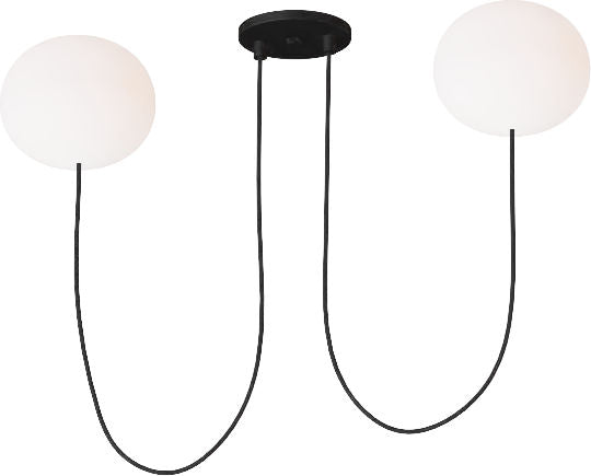 Helium Small 2 Light Chandelier Opal Etched Matte Black 2700K 90 CRI