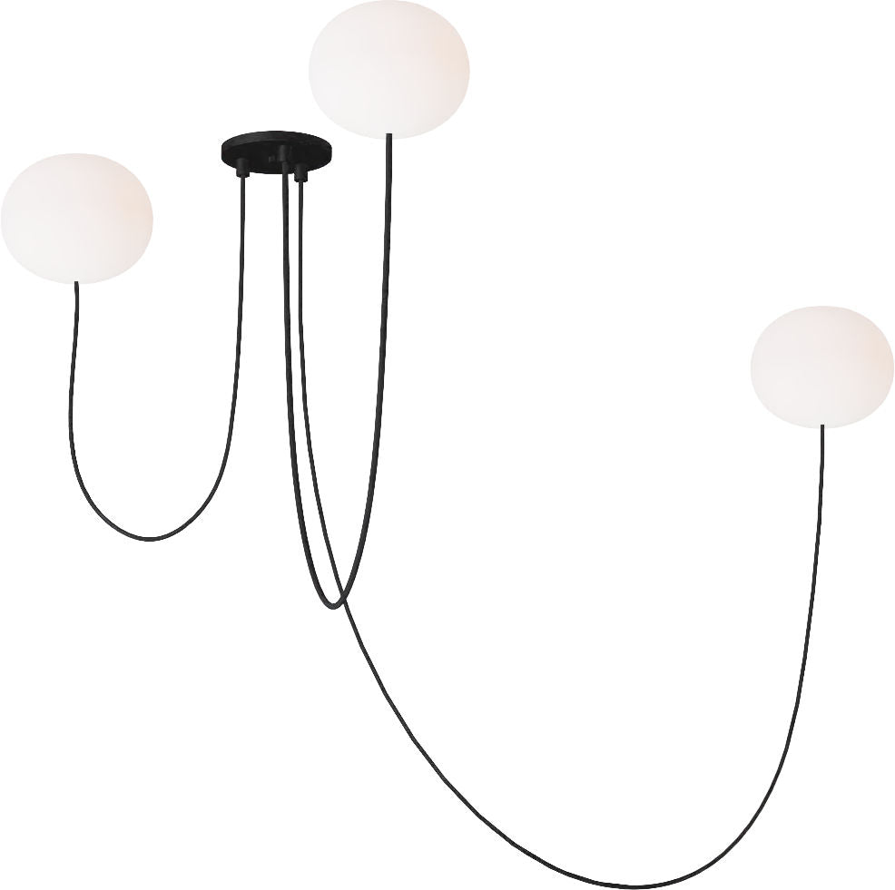 Helium Small 3 Light Chandelier Opal Etched Matte Black 2700K 90 CRI