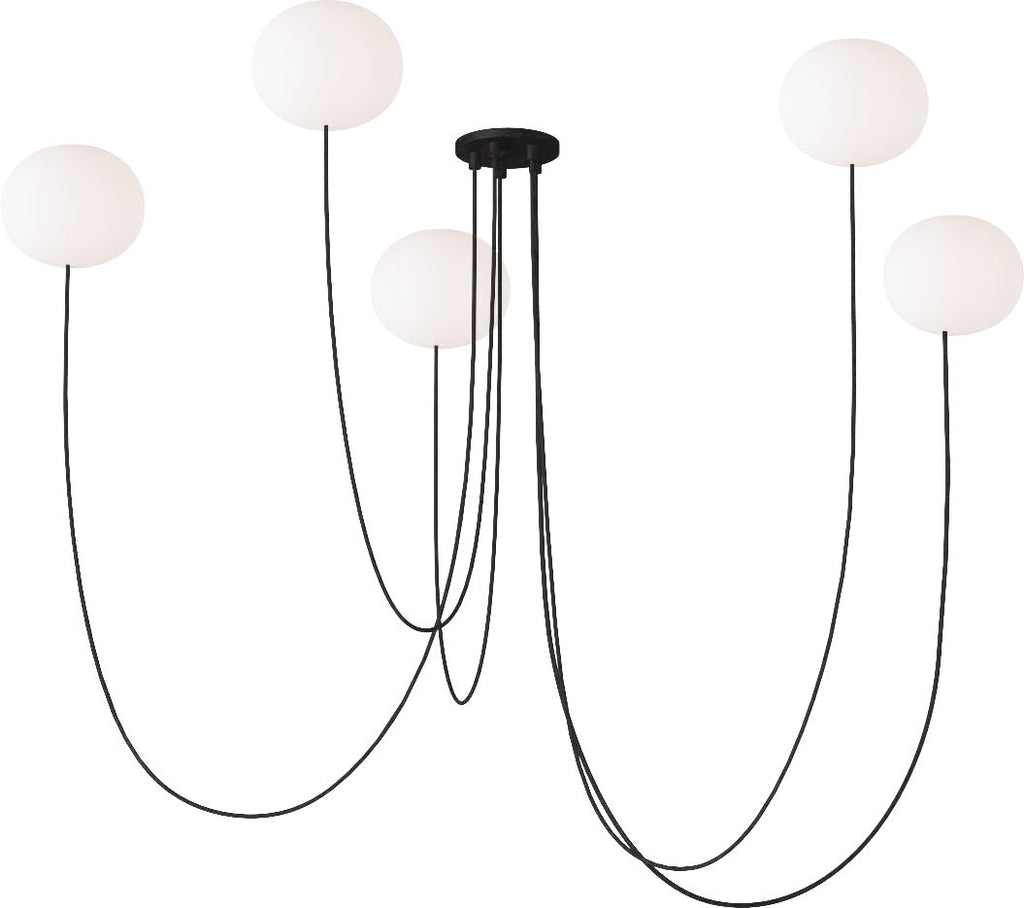 Helium Small 5 Light Chandelier Opal Etched Matte Black 2700K 90 CRI